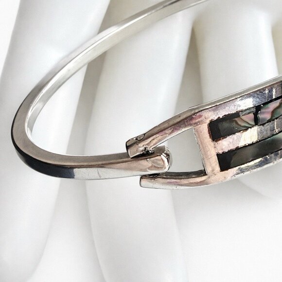 Vintage Taxco Mexico 925 Sterling Silver Abalone Bangle - Picture 5 of 13